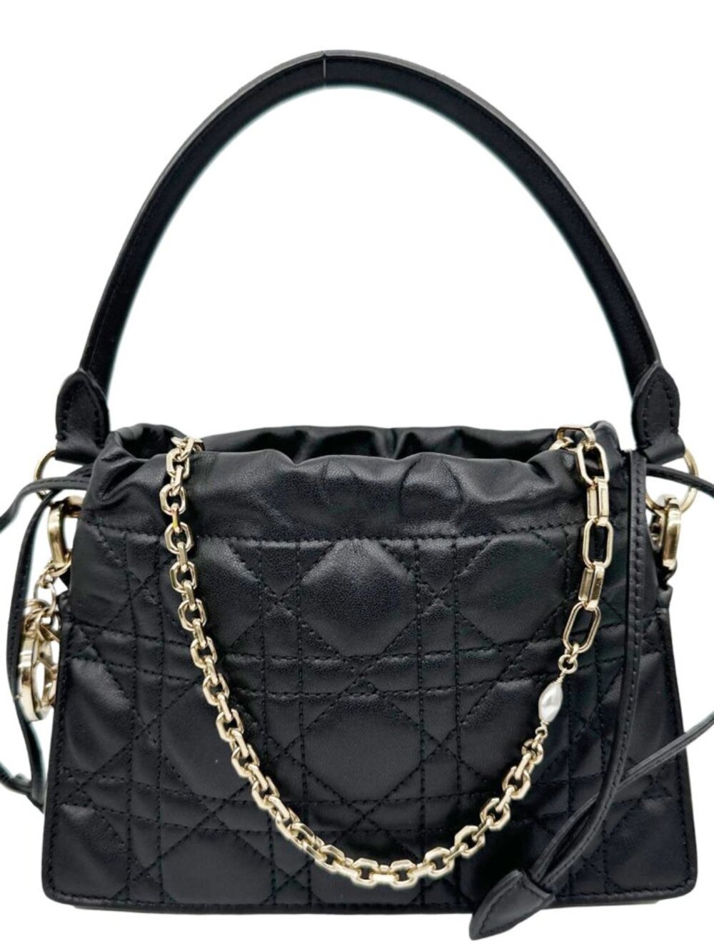 Christian Dior  Lady Dior Milly Preta Mini Cannage Lambskin Leather Shoulder Bag